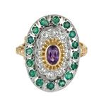 Ring - 18 karaat Geel goud, Zilver, Amethisten - Smaragden -, Nieuw