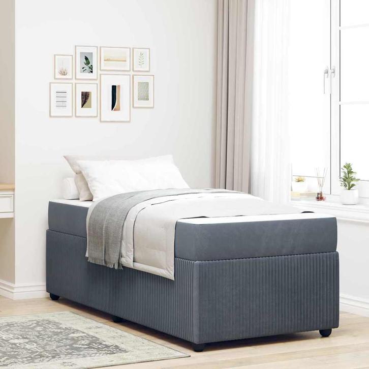 vidaXL Bedframe met matras Donkergrijs 80 x 200 cm Stof, Huis en Inrichting, Slaapkamer | Bedden, Nieuw, Verzenden
