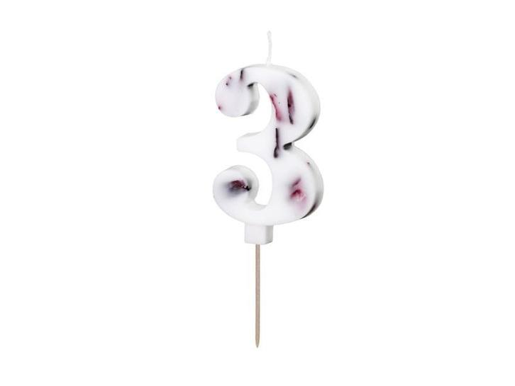 Birthday Candle Number 3, White with Flower Petals, 8 cm, Hobby en Vrije tijd, Feestartikelen, Nieuw, Verzenden