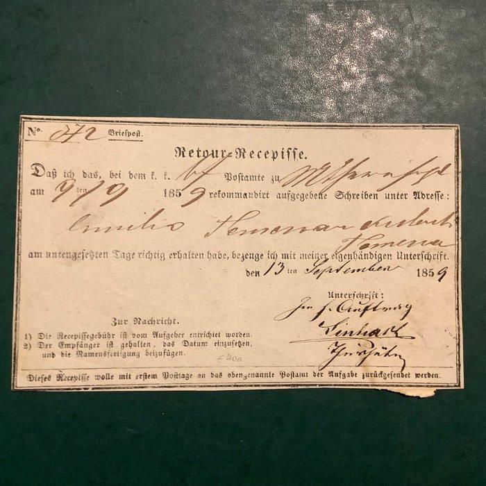 Oostenrijk 1858 - Retour kaart met rugzijde een 5 en 15, Postzegels en Munten, Postzegels | Europa | Oostenrijk