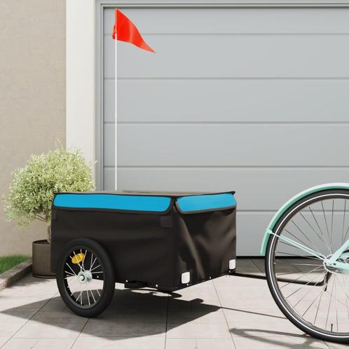 vidaXL Fietstrailer 45 kg ijzer zwart en blauw, Fietsen en Brommers, Fietsaccessoires | Aanhangwagens en Karren, Nieuw, Verzenden