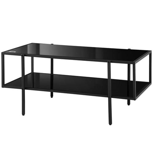 salontafel-met-opbergruimte-en-gehard-glas-zwart, Huis en Inrichting, Tafels | Bijzettafels, Nieuw, Ophalen of Verzenden