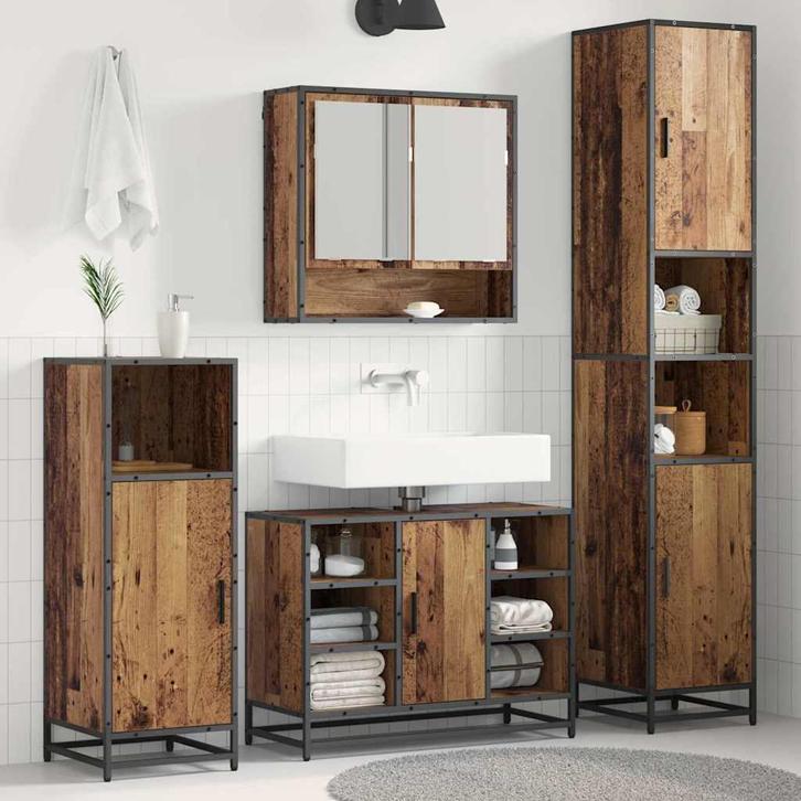 vidaXL Badkamermeubel Set met plank 3 pcs Oud Hout Bewerkt, Huis en Inrichting, Badkamer | Badkamermeubels, Nieuw, Verzenden