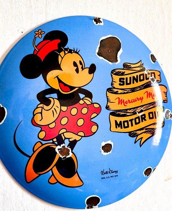 No reserve-Bolvormig vintage emaille reclamebord Sunoco, Verzamelen, Disney