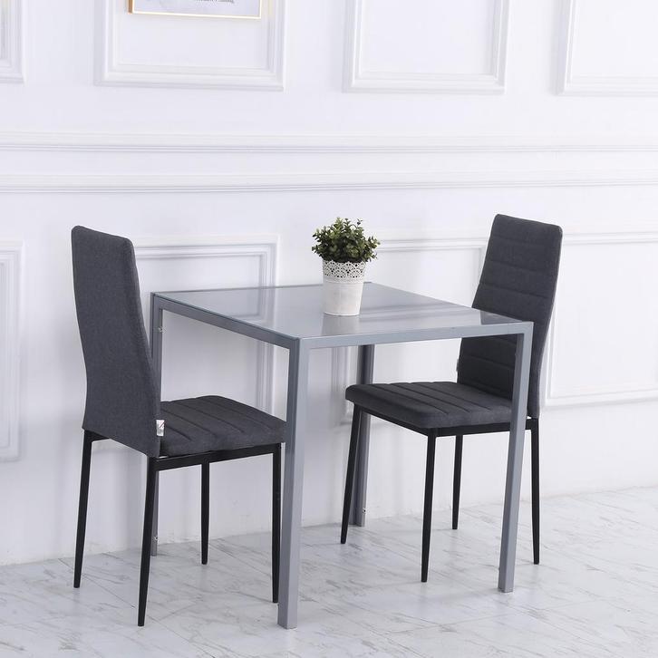 Eettafel - TrendyLiving - Vierkant - Glazen blad - Grijs, Huis en Inrichting, Tafels | Eettafels, Nieuw, Ophalen of Verzenden