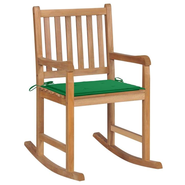 vidaXL Schommelstoel met groen kussen massief teakhout, Tuin en Terras, Tuinstoelen, Nieuw, Verzenden