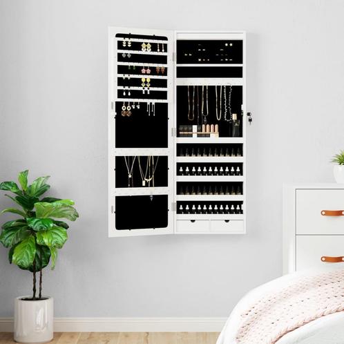 vidaXL Sieradenkast met spiegel en LED wandgemonteerd wit, Huis en Inrichting, Woonaccessoires | Spiegels, Nieuw, Verzenden