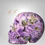 Rarissime - schedel en Charoite XXL Gravure - Hoogte: 100 mm