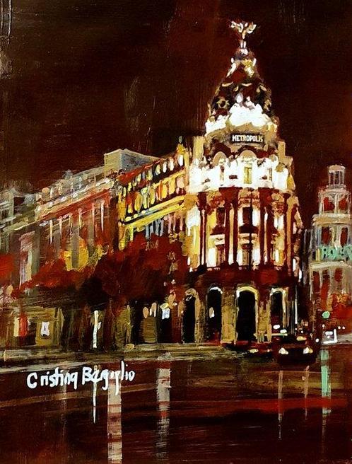 Cristina Bergoglio - Madrid in red. WITH FRAME-NO reserve, Antiquités & Art, Art | Peinture | Moderne