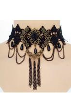 Choker Ketting Zwart Kant Kraaltjes Kanten Zwarte Collar Lin, Ophalen of Verzenden, Nieuw, Zwart