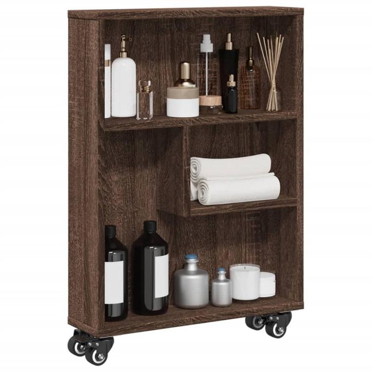 vidaXL Opbergtrolley smal 48x13x68 cm bewerkt hout bruin, Huis en Inrichting, Kasten | Boekenkasten, Nieuw, Verzenden