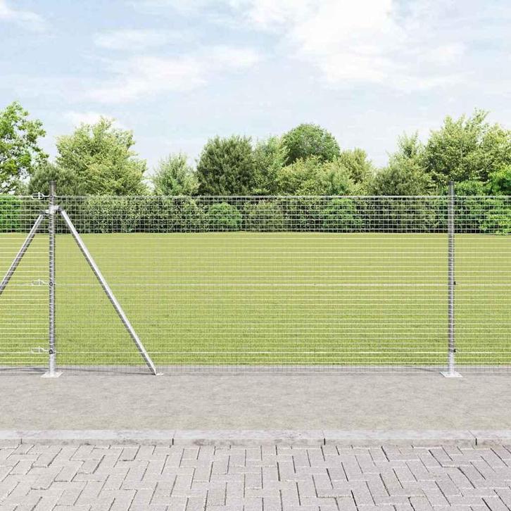 vidaXL Hek met Palen Zilver 0.8 x 50 m Staal, Tuin en Terras, Tuinhekken en Hekwerk, Nieuw, Verzenden