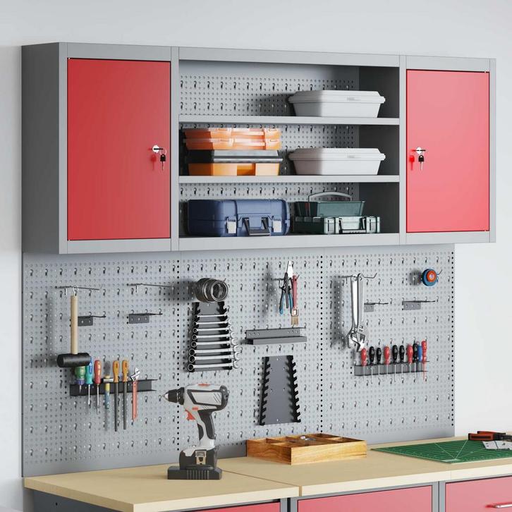 vidaXL Gereedschapskast Set met plank 6 pcs Rood, Doe-het-zelf en Bouw, Hang- en Sluitwerk, Nieuw, Verzenden
