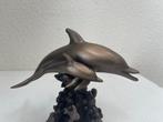sculptuur, DOLFIJN MET JONG-gebronsd - 18 cm - polyresin -