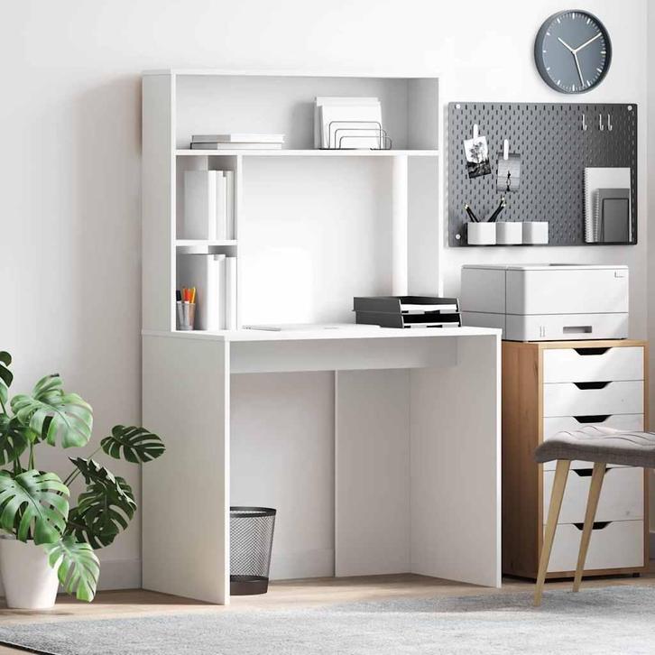 vidaXL Bureau met plank met opslag Wit 91 x 50 x 149 cm, Huis en Inrichting, Bureaus, Nieuw, Verzenden