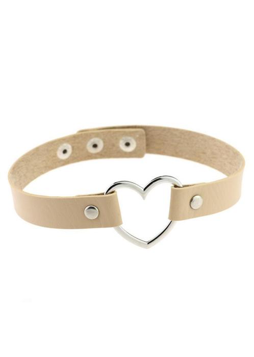 Choker Beige Hartje Pu Leer Collar Ketting Hart Halsband Nud, Handtassen en Accessoires, Kettingen, Beige, Nieuw, Ophalen of Verzenden