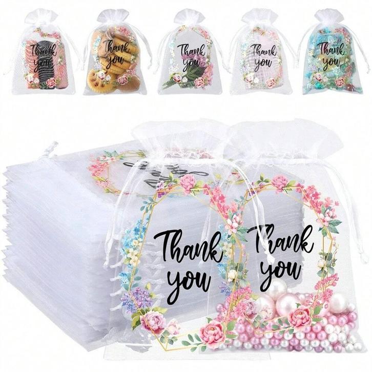 Fako Bijoux - Organza Zakjes Met Print - Thank You, Diversen, Cadeauverpakkingen, Verzenden