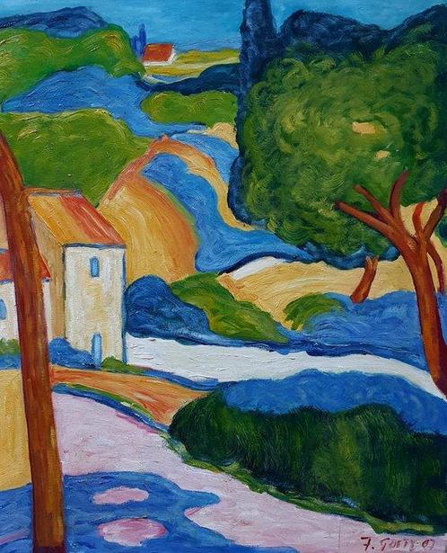 F Goetz XXe - Chemin de Provence, Antiek en Kunst, Kunst | Schilderijen | Klassiek