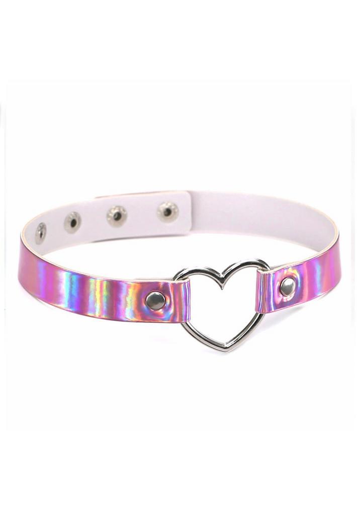 Choker Iridescent Roze Hartje Holografisch Collar Ketting Se, Handtassen en Accessoires, Kettingen, Roze, Nieuw, Ophalen of Verzenden