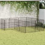 vidaXL Hondenkennel 12 panelen gepoedercoat staal zwart, Dieren en Toebehoren, Verzenden, Nieuw