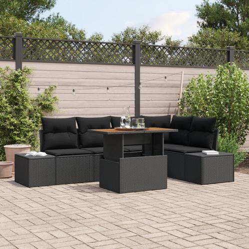 vidaXL 6-delige tuinset met kussens - zwart poly riet en, Tuin en Terras, Tuinsets en Loungesets, Nieuw, Verzenden