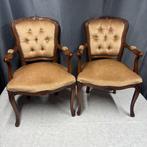 Stoel (2) - Set armstoelen – Lodewijk XV stijl - Hout, Stof, Antiek en Kunst