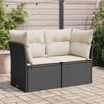vidaXL Tuinbank 2-zits met kussens poly rattan zwart, Verzenden, Nieuw