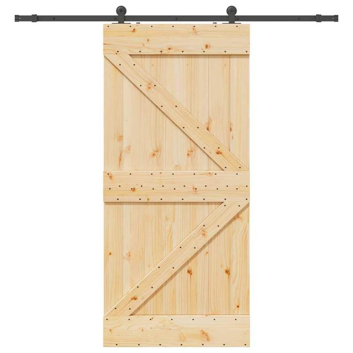 vidaXL Schuifdeur met beslag 100x210 cm massief grenenhout, Doe-het-zelf en Bouw, Deuren en Vliegenramen, Nieuw, Verzenden
