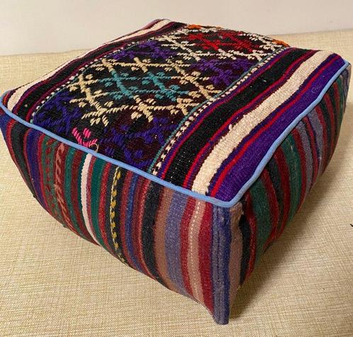Kelim Poef - Kelim - 48 cm - 48 cm, Antiek en Kunst, Antiek | Tapijten, Tafelkleden en Textiel