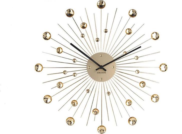 Wandklok Sunburst - Kristal - Goud - Large - Ø50cm, Huis en Inrichting, Woonaccessoires | Klokken, Zo goed als nieuw, Verzenden
