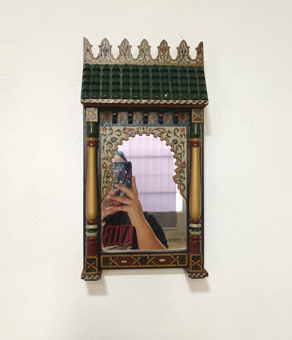 Wandspiegel - Hout - Ambachtelijke wandspiegel, Antiek en Kunst, Curiosa en Brocante