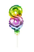 Folie Ballon Cijfer 8 Regenboog 13cm met Stokje, Verzenden