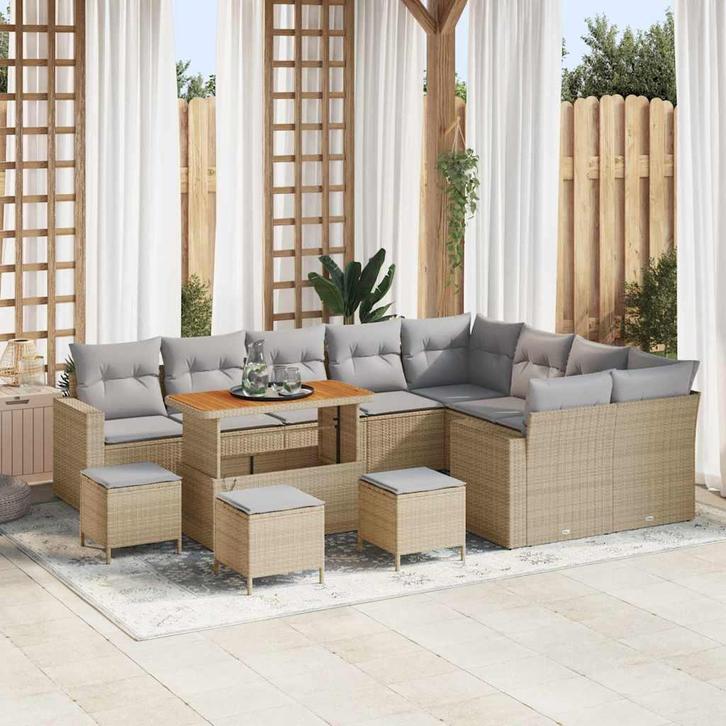 vidaXL Tuinbank Set 13 pcs Beige poly rattan, Tuin en Terras, Tuinsets en Loungesets, Nieuw, Verzenden