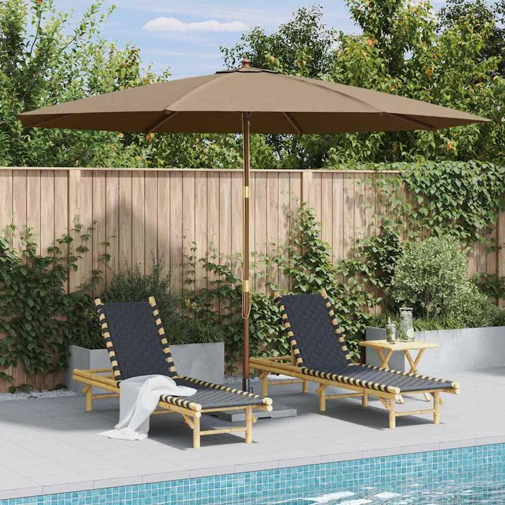 Houten Parasol Taupe 350cm | OP = OP | Super Prijs!, Tuin en Terras, Parasols, Meer dan 4 meter, Verstelbaar, Nieuw, Stokparasol