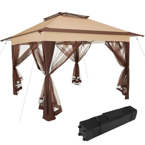 Tuinpaviljoen Carabobo opvouwbaar 3,64x3,64x2,94m - bruin, Tuin en Terras, Partytenten, Verzenden