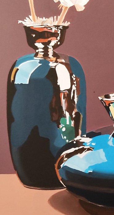 Perotti - Still Life Vasi in vetro opalino oro Turchese, Antiquités & Art, Art | Peinture | Moderne