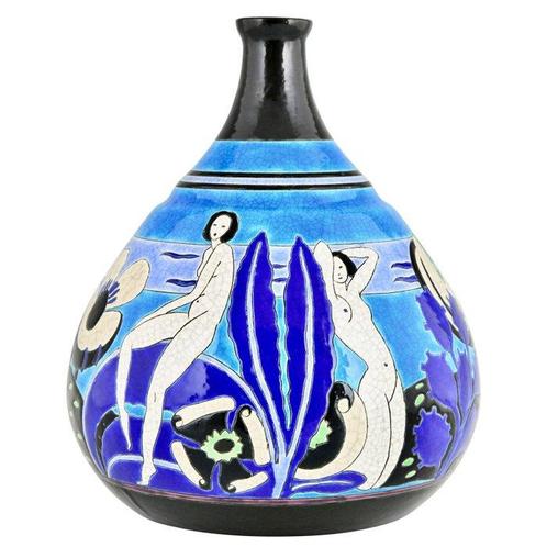 Longwy - Art Deco Primavera 1925 - Vase -  Baigneuses,, Antiek en Kunst, Antiek | Meubels | Stoelen en Sofa's