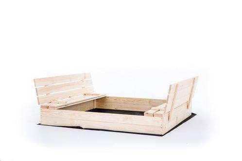 Zandbak - met deksel en bankjes - 120x120 cm - hout, Kinderen en Baby's, Speelgoed | Buiten | Zandbakken, Nieuw, Ophalen of Verzenden