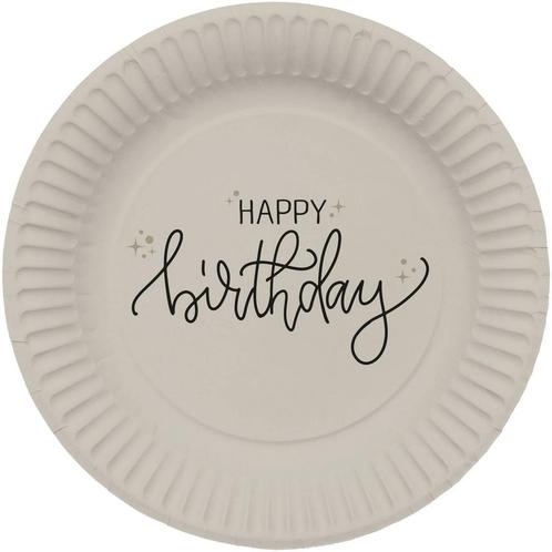 Happy Birthday Borden Zwart 23cm 8st, Hobby en Vrije tijd, Feestartikelen, Nieuw, Verzenden