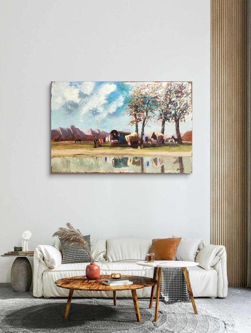 Spaanse school (XX) - Campamento gitano (XL format), Antiek en Kunst, Kunst | Schilderijen | Klassiek