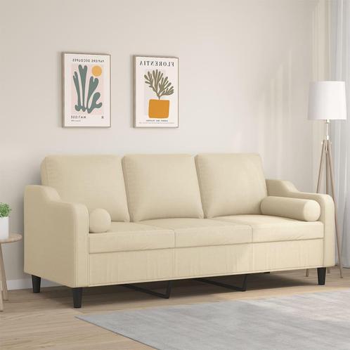 vidaXL Driezitsbank met sierkussens 180 cm stof crèmekleurig, Huis en Inrichting, Zetels | Zetels, Nieuw, Verzenden