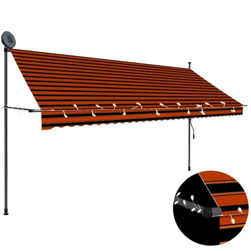 vidaXL Luifel handmatig uitschuifbaar met LED 350 cm oranje, Tuin en Terras, Zonneschermen, Nieuw, Verzenden