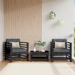 vidaXL Tuinstoelen 2 st met kussens massief grenenhout zwart, Verzenden, Nieuw
