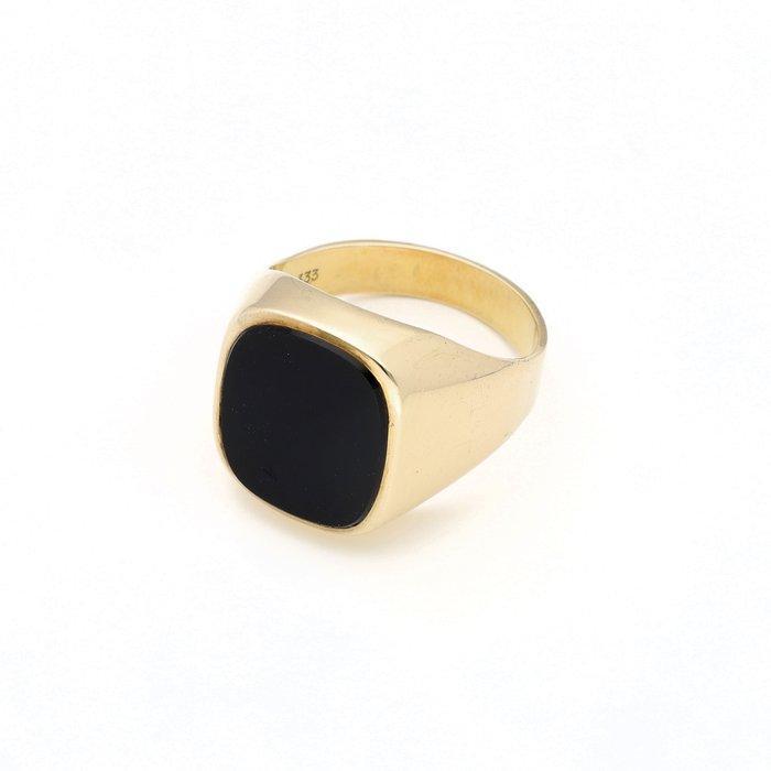 Ring - 8 karaat Geel goud Onyx, Handtassen en Accessoires, Ringen