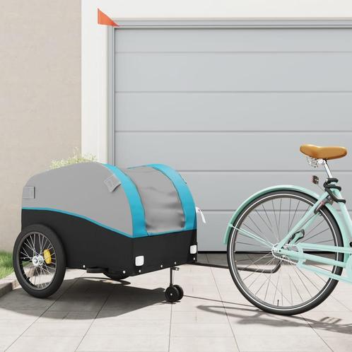 vidaXL Fietstrailer 45 kg ijzer zwart en blauw, Fietsen en Brommers, Fietsaccessoires | Aanhangwagens en Karren, Nieuw, Verzenden