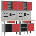 vidaXL Werkbankset met lade 8 pcs Rood en Grijs Gepoedercoat, Verzenden, Nieuw