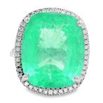 Bague Platine - 12.90ct. tw. Émeraude - Diamant - Émeraude