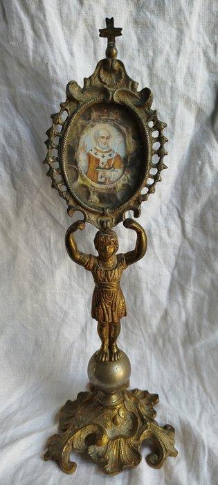 Reliekhouder - Brons, Glas - 1850-1900 - San Nicola di Bari, Antiek en Kunst, Kunst | Niet-Westerse kunst