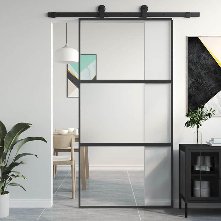 vidaXL Schuifdeur 102,5x205 cm gehard glas en aluminium, Doe-het-zelf en Bouw, Deuren en Vliegenramen, Nieuw, Verzenden