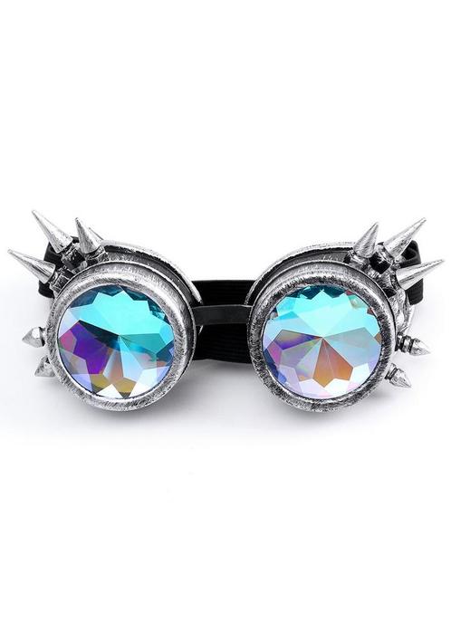 Goggles Steampunk Bril Spikes Oud Zilver Montuur Caleidoscoo, Hobby en Vrije tijd, Feestartikelen, Nieuw, Ophalen of Verzenden